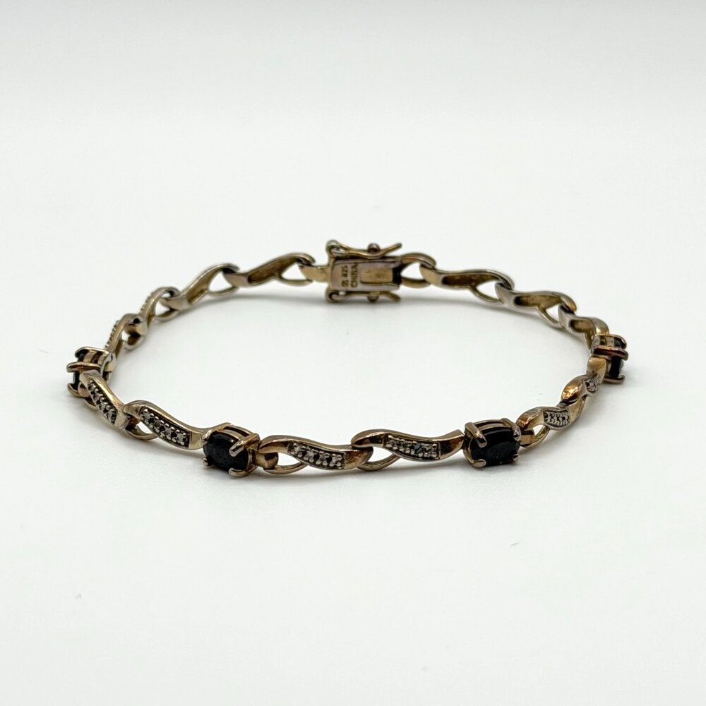 Sapphire & Diamond Accent 925 Sterling Silver Bracelet